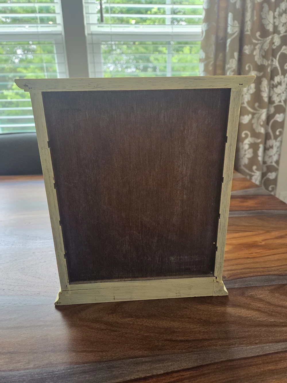 Distressed Pale Yellow Wood Cabinet with Lattice Door - Home Storage